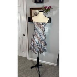 Chaudry KC 100% Silk Strapless Bubble Hem Mini Dress Abstract Print Sz Medium